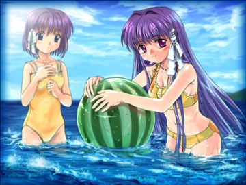 040815 girls with a melon on the water