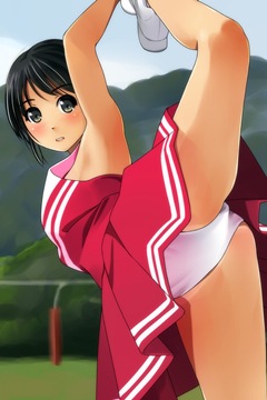 (e) cheerleader girl in red dress stretching