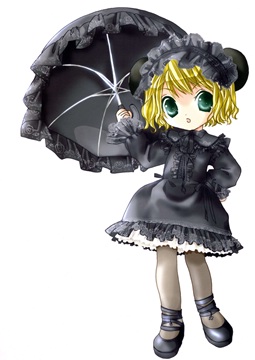 Piyoko with black dress and umbrella