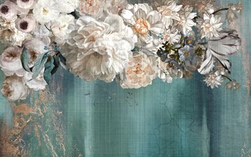 flowers from above, teal background