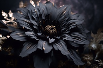 black flower with golden sparkles