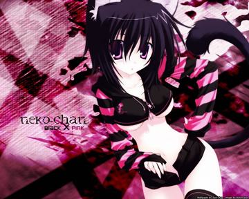 (e) black x pink catgirl nanao naru tail