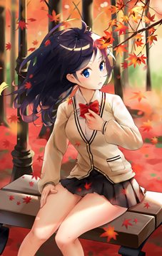 Takarada Rikka surrounded by autumn leaves