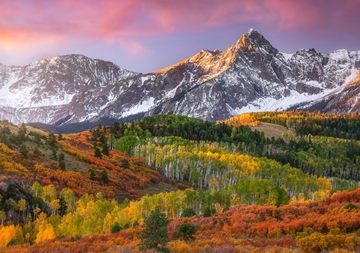autumn hills in front of Mount Sneffels, Colorado, USA