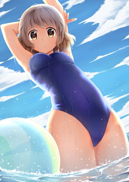 (e) Ikoma Minami in swimsuit, stretching