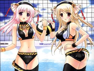 catgirl swimsuit twins volleyball