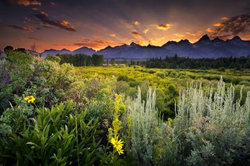 sunset over Grand Teton from the Upper Green River Valley, Jackson Hole, Wyoming, USA