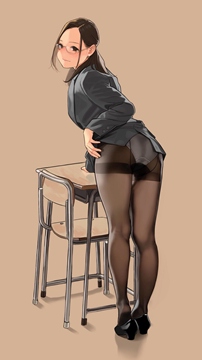 (e) girl standing, showing pantsu under pantyhose by yomu (sgt epper)