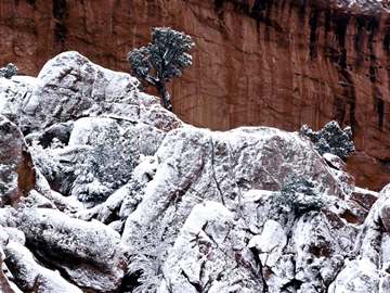 Frosted Rocks, Red Rock Cliffs, Colorado Springs, Colorado, USA