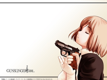 Gunslinger Girl; holding a P5 Compact pistol