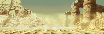 desert ruins with hieroglyphs