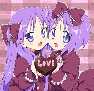 Kagami & Tsukasa with a heart-shaped candy box by maruki