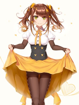 (e) girl lifting yellow skirt to show pantyhose by aidesa