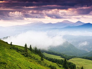 Cloudy skies over the Carpathian Mountains