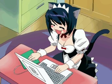 catgirl using a laptop, wagging tail by sanada