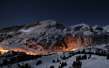 Obertauern Ski Resort from Treff 2000 at night, Austria
