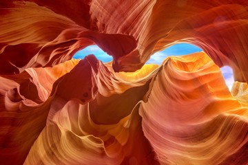 multicoloured rock formations inside the Antelope Canyon, on Navajo land east of Page, Arizona, USA