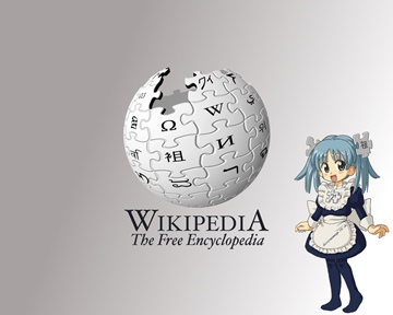 Wikipe-tan next to the Wikipedia globe