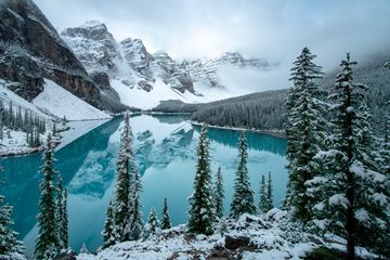 Moraine Lake in winter, Banff, Alberta, Canada