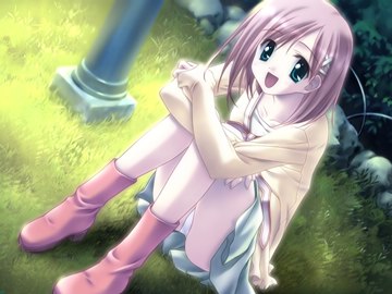 (e) !! Canvas, a girl sitting in the grass (pantsu (Z)
