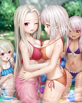(y) fate girls standing in the pool, boobs touching