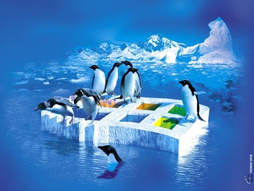penguins on a Windows ice block