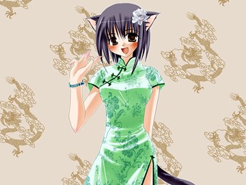 Konachan. com - 18586 blush catgirl chinese dress tagme tail