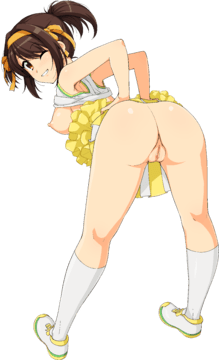 (s) cheerleader Haruhi bending over, showing ass by haruhisky (extracted) (uncensored)