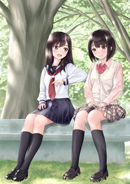 two schoolgirls in the park by yukimaru217