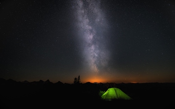 green tent under the Milky Way