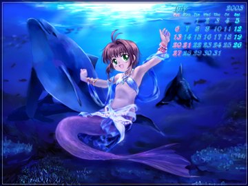 moe 11088 2003 calendar card captor sakura july kinomoto sakura mermaid moonknives