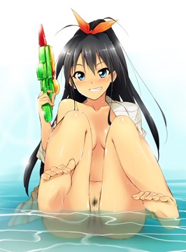 (s) Ganaha Hibiki in shallow water with a water gun by kaiga