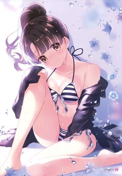 (e) Katou Megumi in striped bikini by hinayuki usa