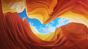 viewing blue sky from Antelope Canyon, Arizona, USA