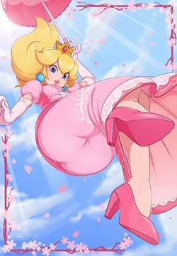 (e) Princess Peach falling with a pink umbrella by merunyaa