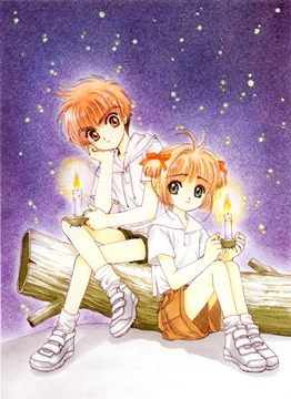 Shaoran and Sakura with candles