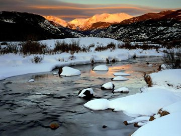 snowy Big Thompson River, Rocky Mountain NP, Colorado, USA