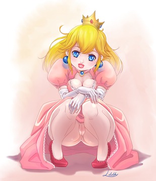(s) Princess Peach crouching by damelilith