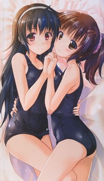 (y) 2 girls in swimsuits hugging by komatsu e-ji
