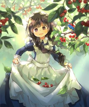 maid holding cherries in her apron by kuga tsukasa