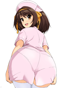 (e) (z) Haruhi in a pink nurse dress from the back by haruhisky (extracted)