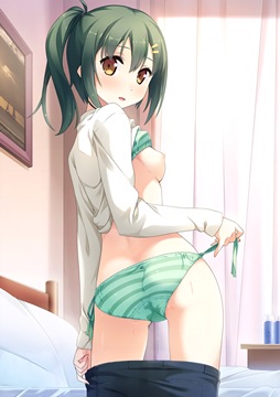 (b) girl in green lingerie stripping by kantoku