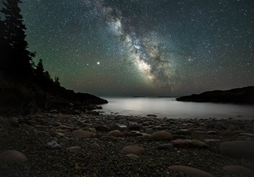 Milky Way over the rocky coast of Acadia NP, Maine, USA