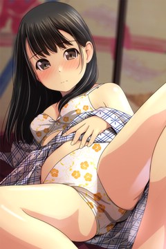 (e) almost reclining, showing pantsu with yellow flowers