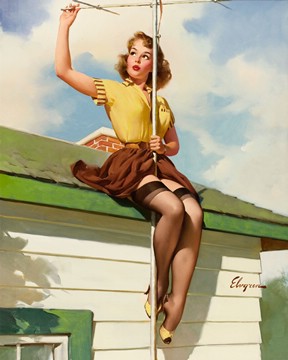 (e) ! girl trying to fix antenna by Gil Elvgren
