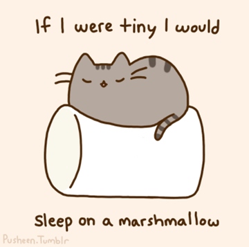 If I were tiny, I would sleep on a marshmallow