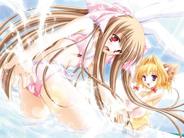 (e) bunny girl and catgirl in the water