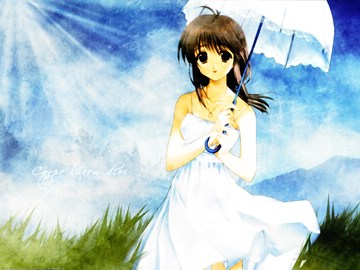 ! Carpe lucem diei; girl in a white dress holding a parasol