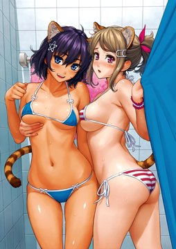 (y) 2girls standing in bathroom