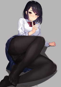 (e) girl sitting on the floor, showing pantyhose by kagematsuri